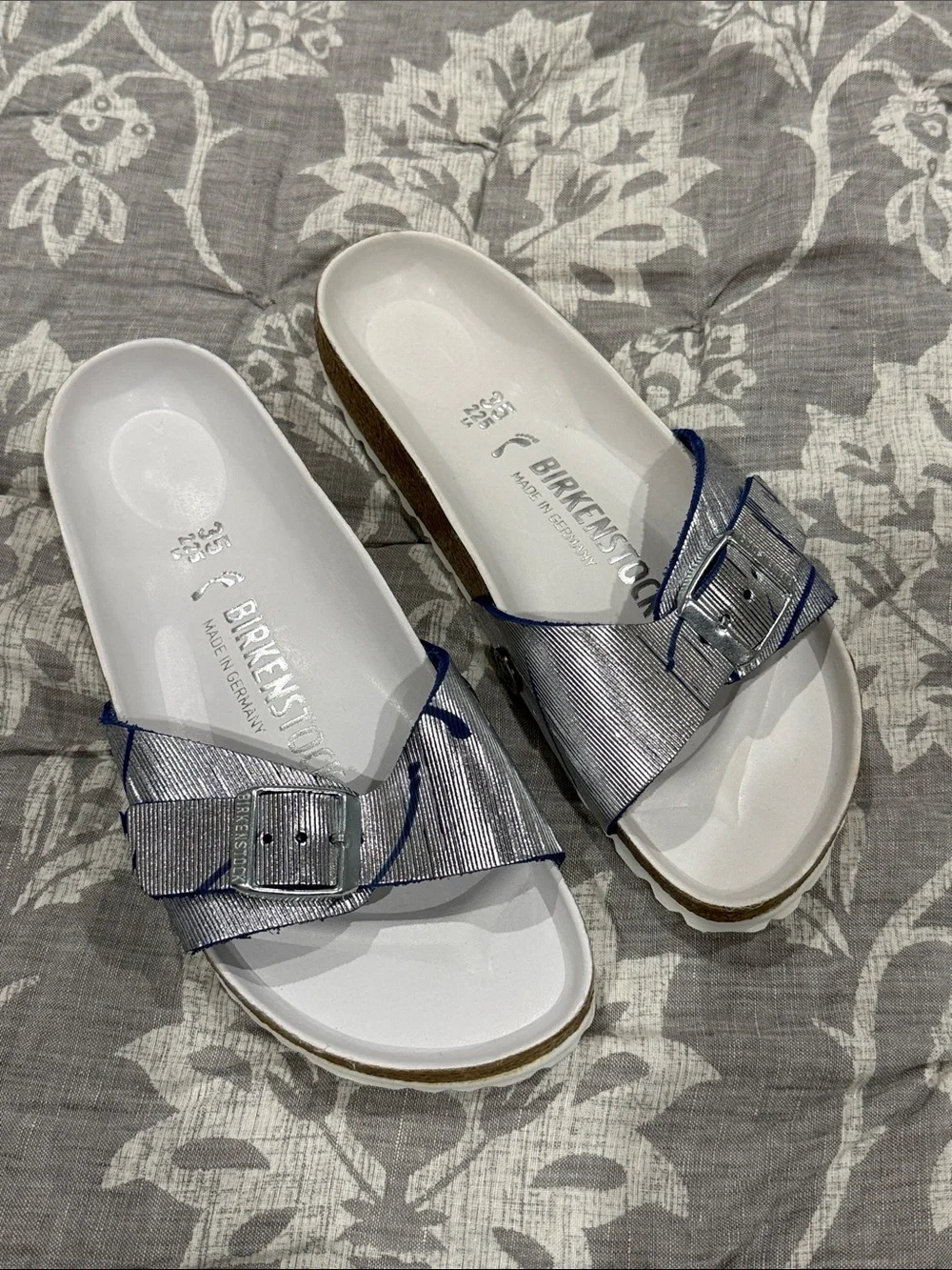 Birkenstock Women’s Metallic Silver Single-Band Slide Sandals